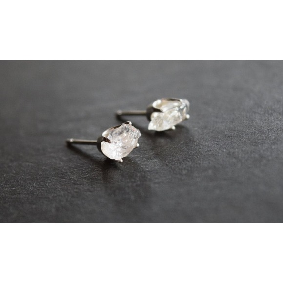 raw stone earrings, natural gemstone studs in sterling silver, crystal e… - Picture 5 of 5